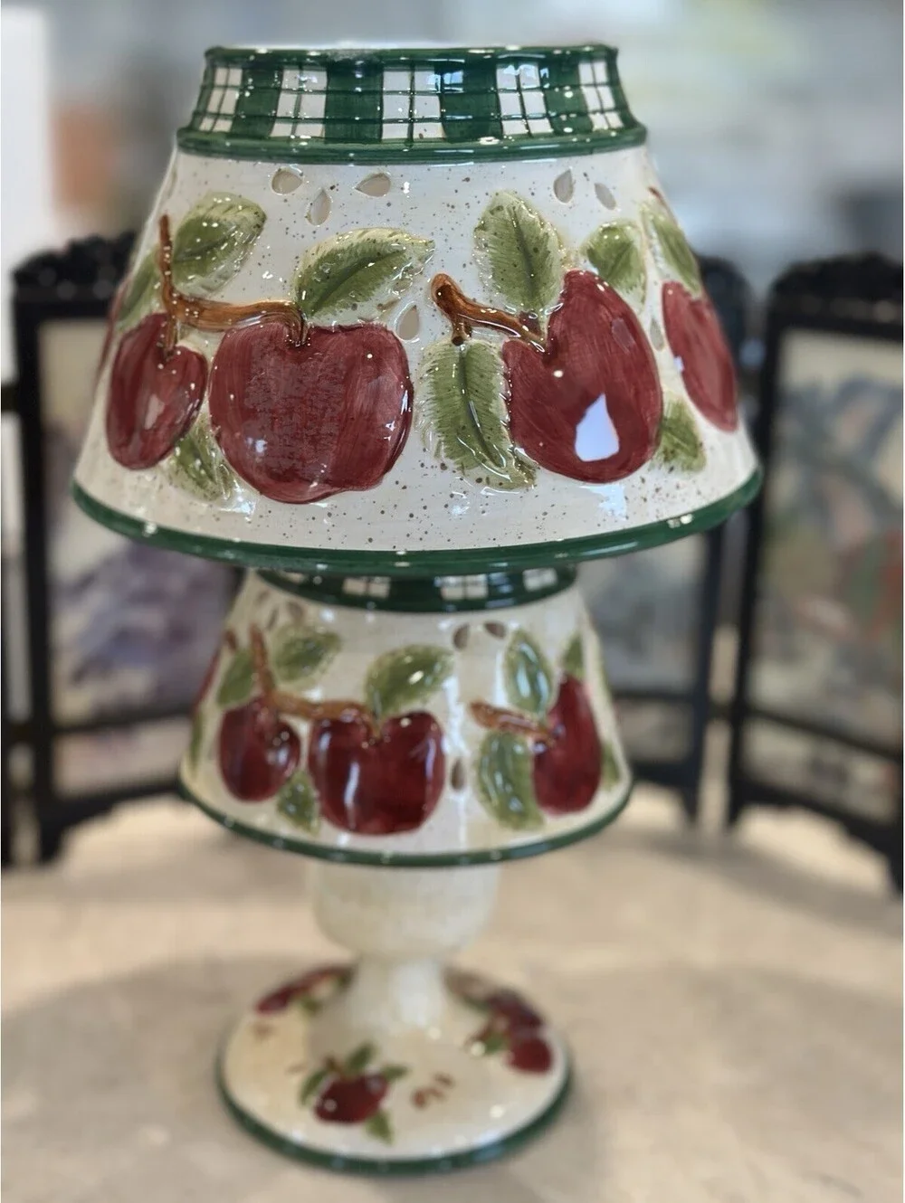 Vintage ceramic country apple candle shade and accessories set